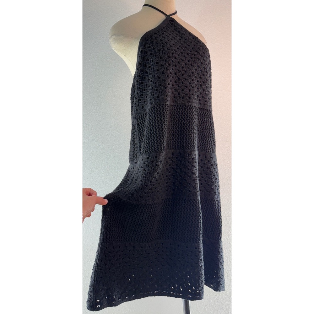 Old Navy Black Crochet Knit Halter Neck Mini Dress Boho Cottage Grunge Large